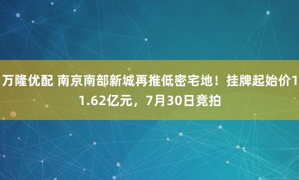 万隆优配 南京南部新城再推低密宅地！挂牌起始价11.62亿元，7月30日竞拍