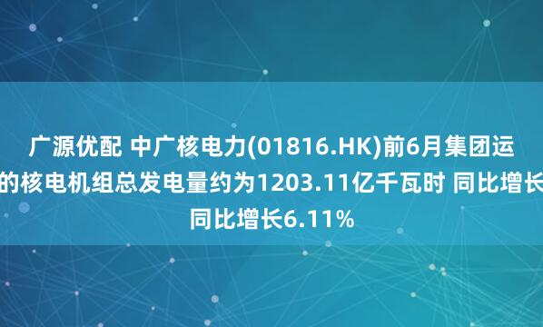 广源优配 中广核电力(01816.HK)前6月集团运营管理的核电机组总发电量约为1203.11亿千瓦时 同比增长6.11%